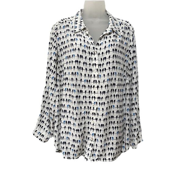 Jane and Delancey Tops - Jane and Delancey Womens Plus 1X Bird Print Button Up Shirt Roll Tab Sleeve Top